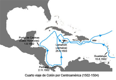 Plano del cuarto viaje de Colon